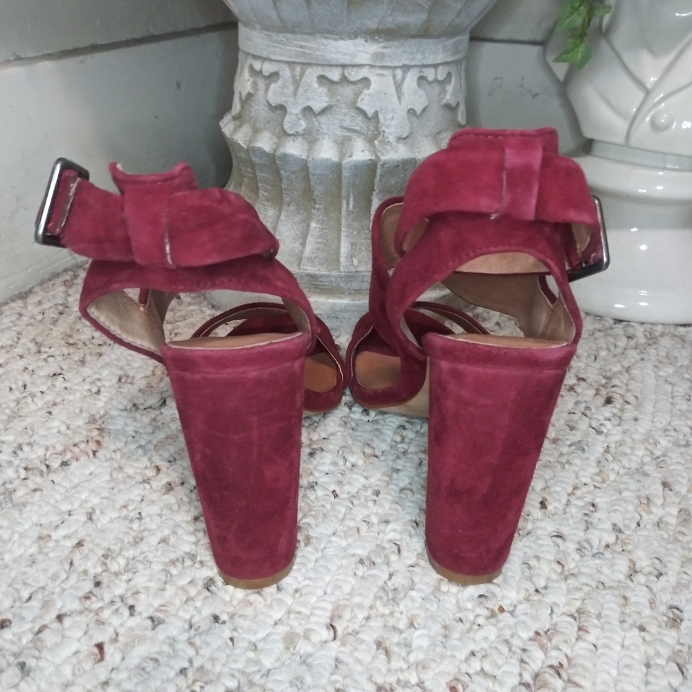 Madewell Octavia Dark Red Suede Strappy Block Heeled Ankle Strap Sandals - Picture 5 of 7
